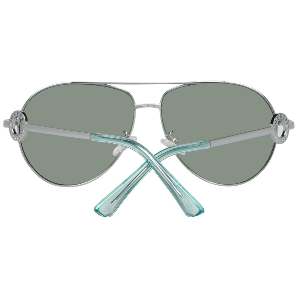 Sunglasses by Guess for women in silver features a sumptuous silhouette, showcasing a sumptuous aviator full-rim frame design in silver coloured frame with high-performance non-polarized category-2-medium-tint lens.