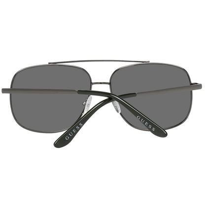 Sunglasses by Guess for men in metal gray features an lustrous aviator full-rim frame design with gunmetal coloured frame detailing and mirrored category-3-dark-tint lens for a lustrous aesthetic.