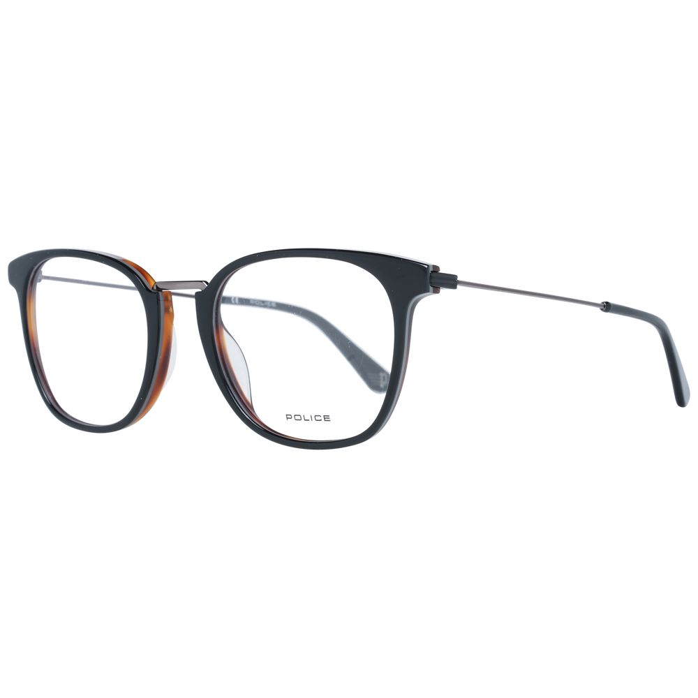 Eyeglasses Frames by Police for men in black showcases a reflective silhouette, artfully incorporating a sophisticated black coloured frame with a distinct full-frame frame design.