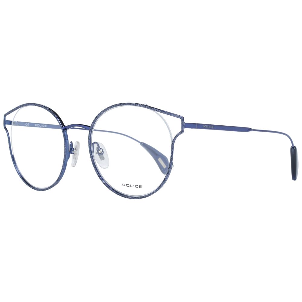 Eyeglasses Frames by Police for women in blue showcases a reflective silhouette, artfully incorporating a sophisticated blue coloured frame with a distinct full-frame frame design.
