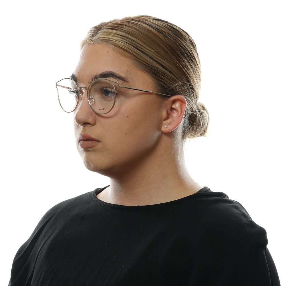Eyeglasses Frames by Police for women in rose-gold showcases a reflective silhouette, artfully incorporating a sophisticated rose-gold coloured frame with a distinct full-frame frame design.