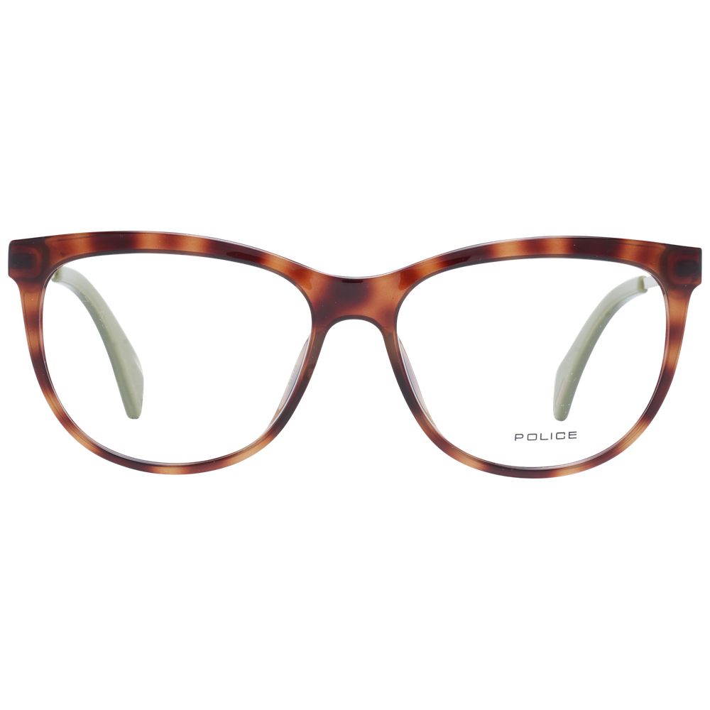 Eyeglasses Frames by Police for women in brown showcases a reflective silhouette, artfully incorporating a sophisticated brown coloured frame with a distinct full-frame frame design.