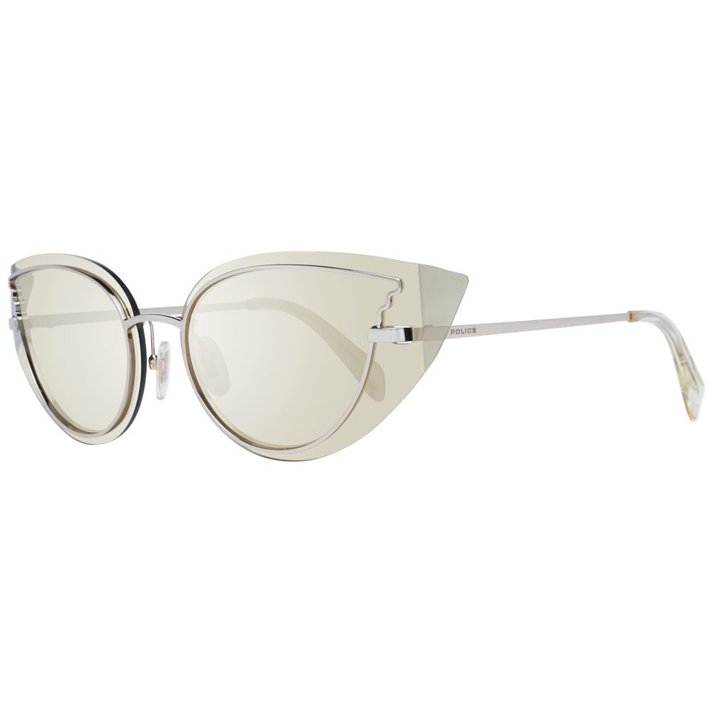 Sunglasses by Police for women in gold features an ethereal cat-eye frame design with gold coloured frame frames and mirrored category-3-dark-tint lens for a ethereal finish.
