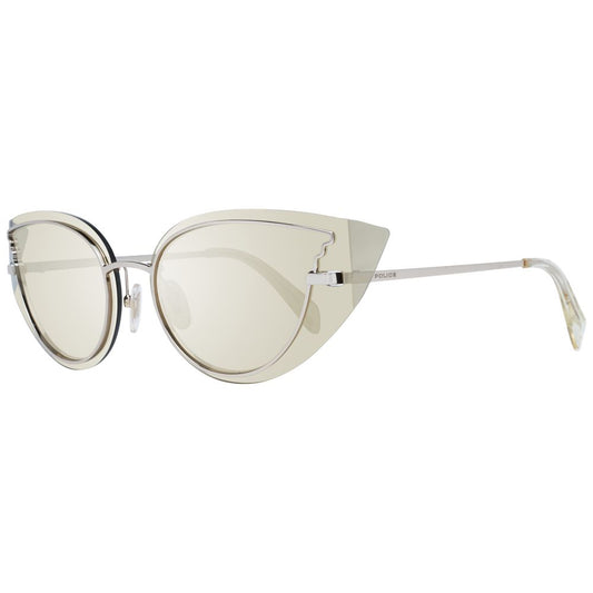 Sunglasses by Police for women in gold features an ethereal cat-eye frame design with gold coloured frame frames and mirrored category-3-dark-tint lens for a ethereal finish.