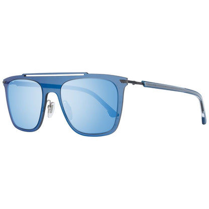 Police Rectangle Mirrored Dark-Tint Metal Sunglasses - Blue