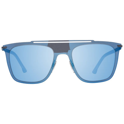 Police Rectangle Mirrored Dark-Tint Metal Sunglasses - Blue
