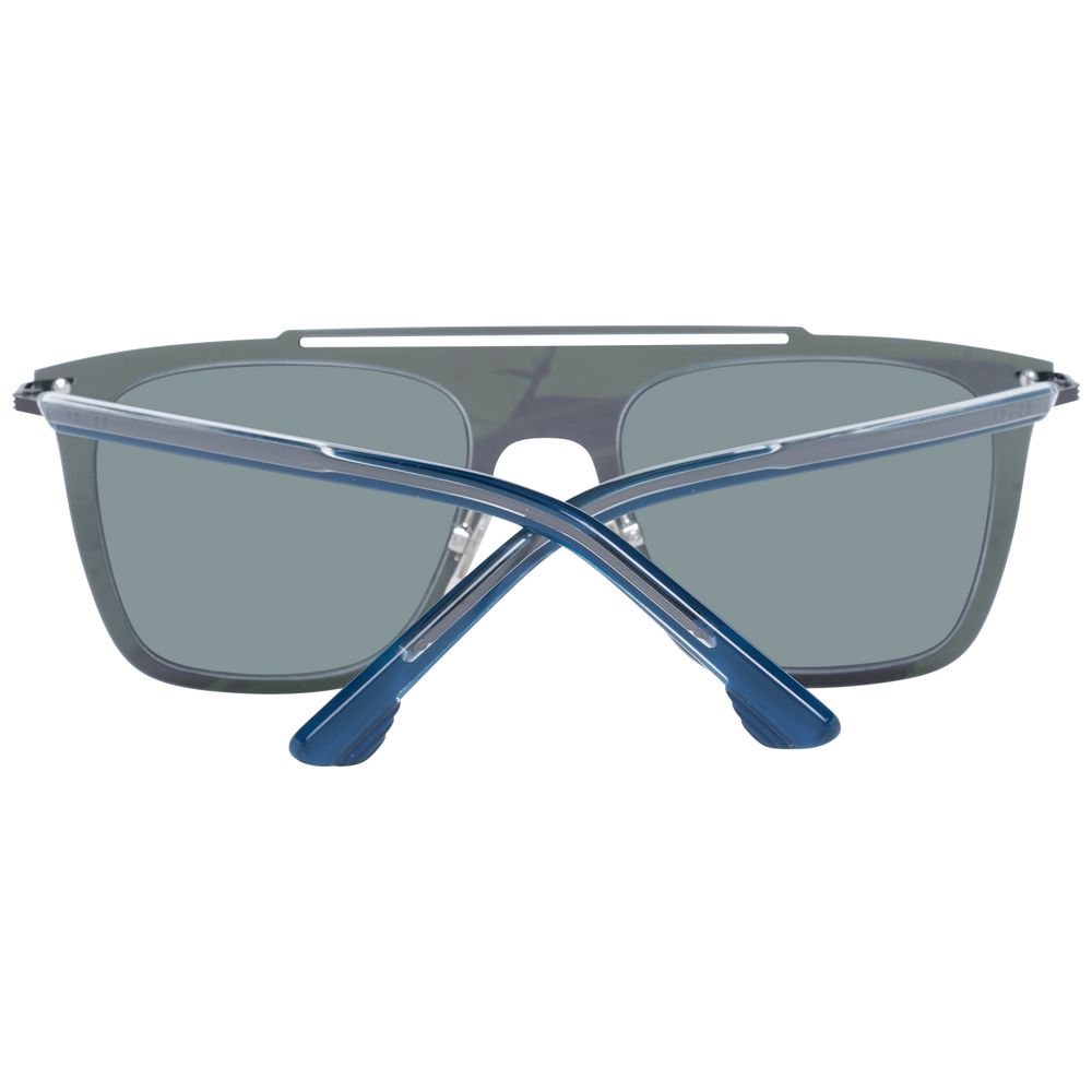 Police Rectangle Mirrored Dark-Tint Metal Sunglasses - Blue