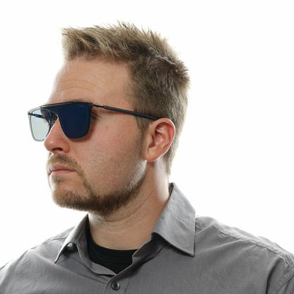 Police Rectangle Mirrored Dark-Tint Metal Sunglasses - Blue