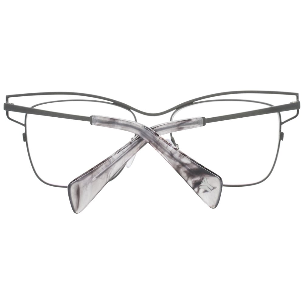Eyeglasses Frames by Yohji Yamamoto for women in gray showcases a reflective silhouette, artfully incorporating a sophisticated gunmetal coloured frame with a distinct full-frame frame design.