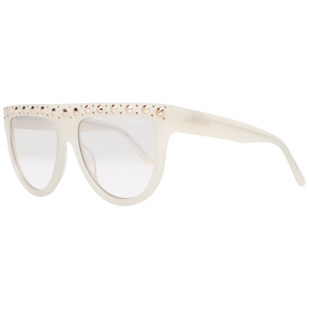 Sunglasses by Marciano by Guess for women in plastic white showcases a ethereal silhouette, featuring white coloured frame full-rim round frame design with gradient category-2-medium-tint lens for a ethereal finish.