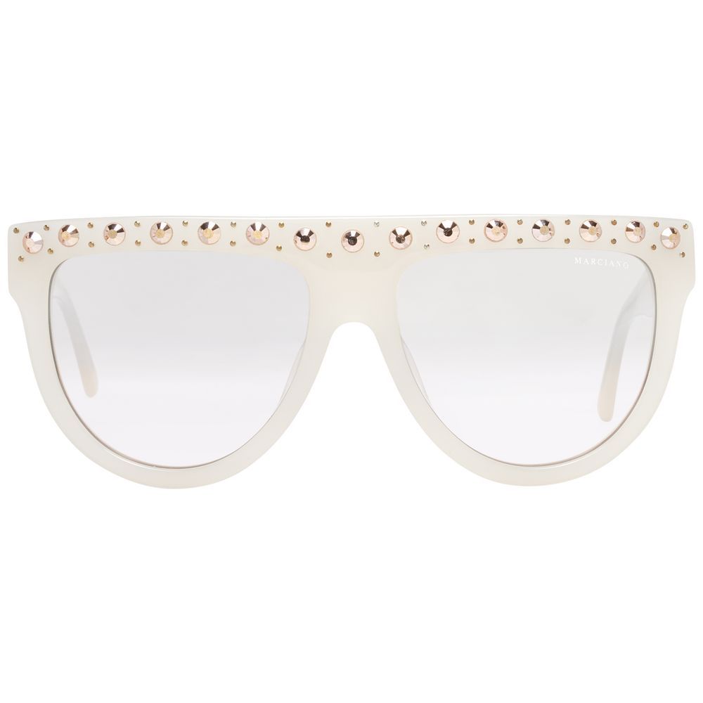 Sunglasses by Marciano by Guess for women in plastic white features an lustrous full-rim round frame design with white coloured frame detailing and gradient category-2-medium-tint lens for a lustrous aesthetic.