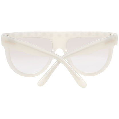 This Sunglasses by Marciano by Guess for women in plastic white presents a sumptuous silhouette, showcasing a sumptuous full-rim round frame design in white coloured frame and high-performance gradient category-2-medium-tint lens.
