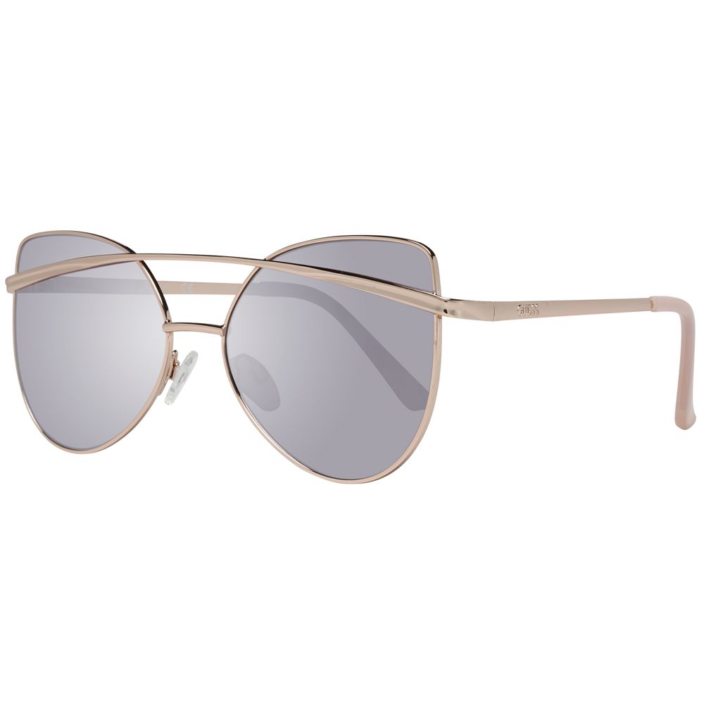 Sunglasses by Guess for women in rose-gold showcases a ethereal silhouette, featuring rose-gold coloured frame butterfly full-rim frame design with mirrored category-2-medium-tint lens for a ethereal finish.
