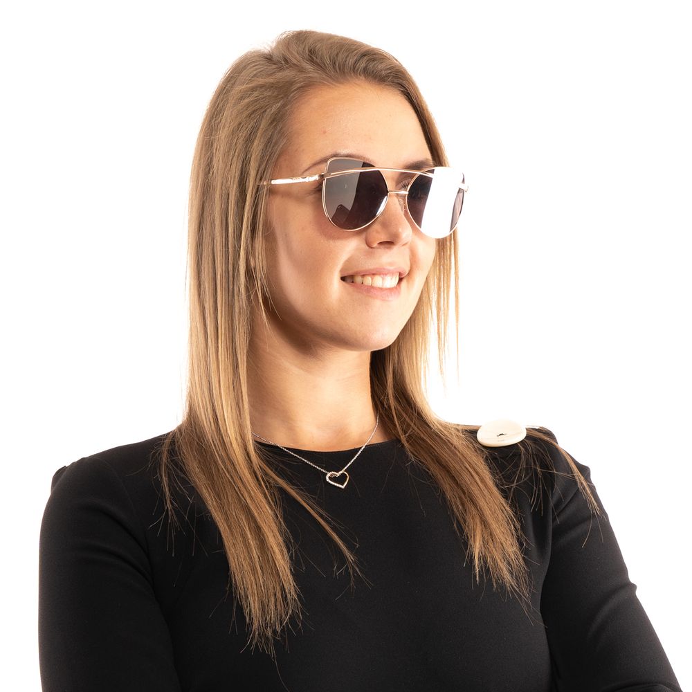 Sunglasses by Guess for women in rose-gold features an lustrous butterfly full-rim frame design with rose-gold coloured frame detailing and mirrored category-2-medium-tint lens for a lustrous aesthetic.