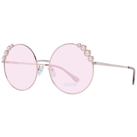 Sunglasses by Guess for women in rose-gold features a sumptuous silhouette, showcasing a sumptuous full-rim round frame design in rose-gold coloured frame with high-performance non-polarized category-1-light-tint lens.
