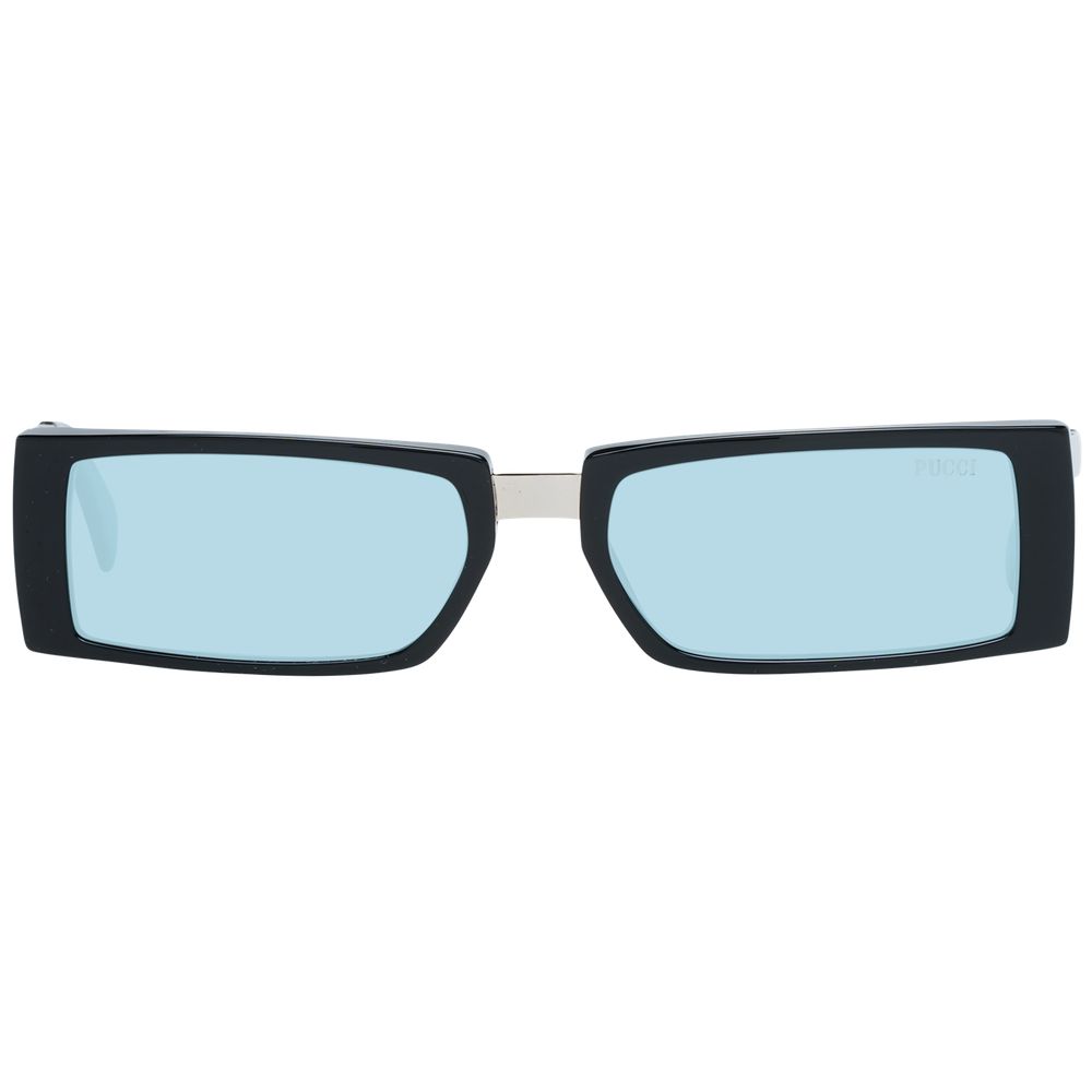 Sunglasses by Emilio Pucci for women in plastic black features a sumptuous silhouette, showcasing a sumptuous rectangle full-rim frame design in black coloured frame with high-performance non-polarized category-1-light-tint lens.