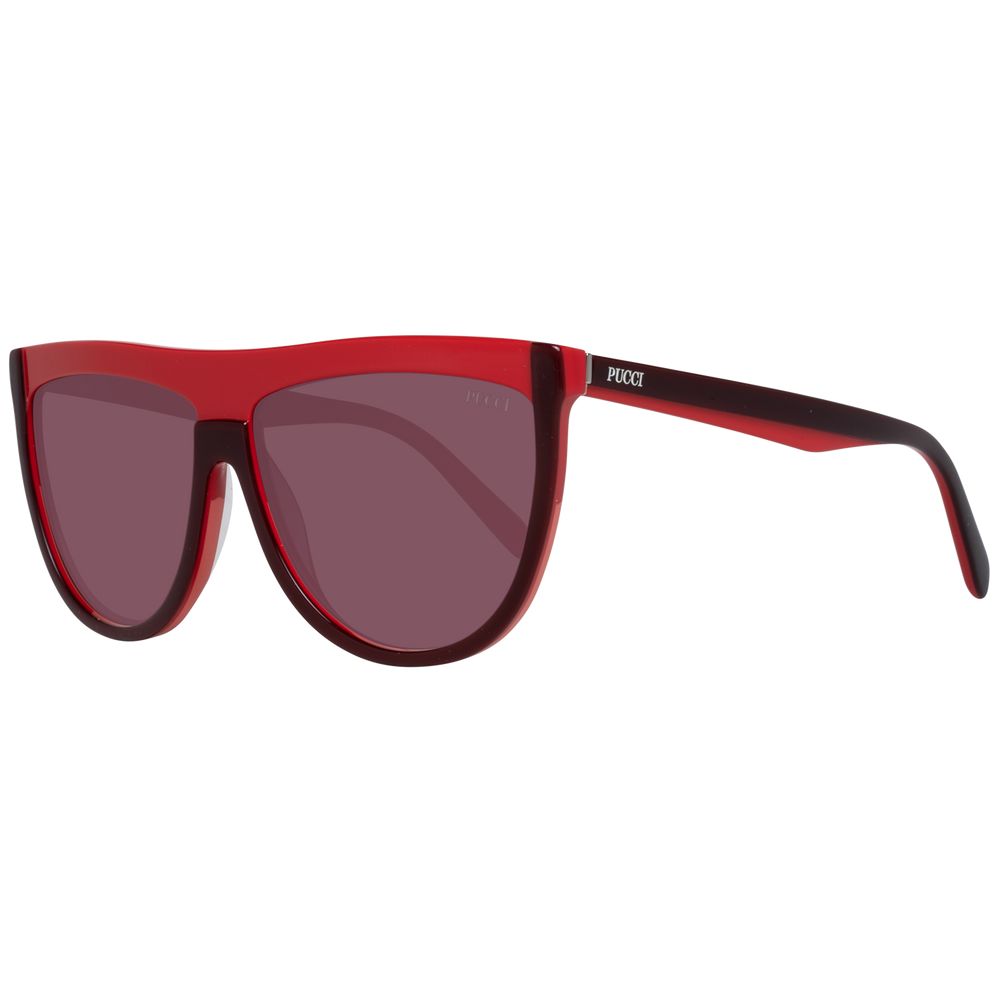 Sunglasses by Emilio Pucci for women in burgundy features an lustrous full-rim oval frame design with burgundy coloured frame detailing and gradient category-2-medium-tint lens for a lustrous aesthetic.