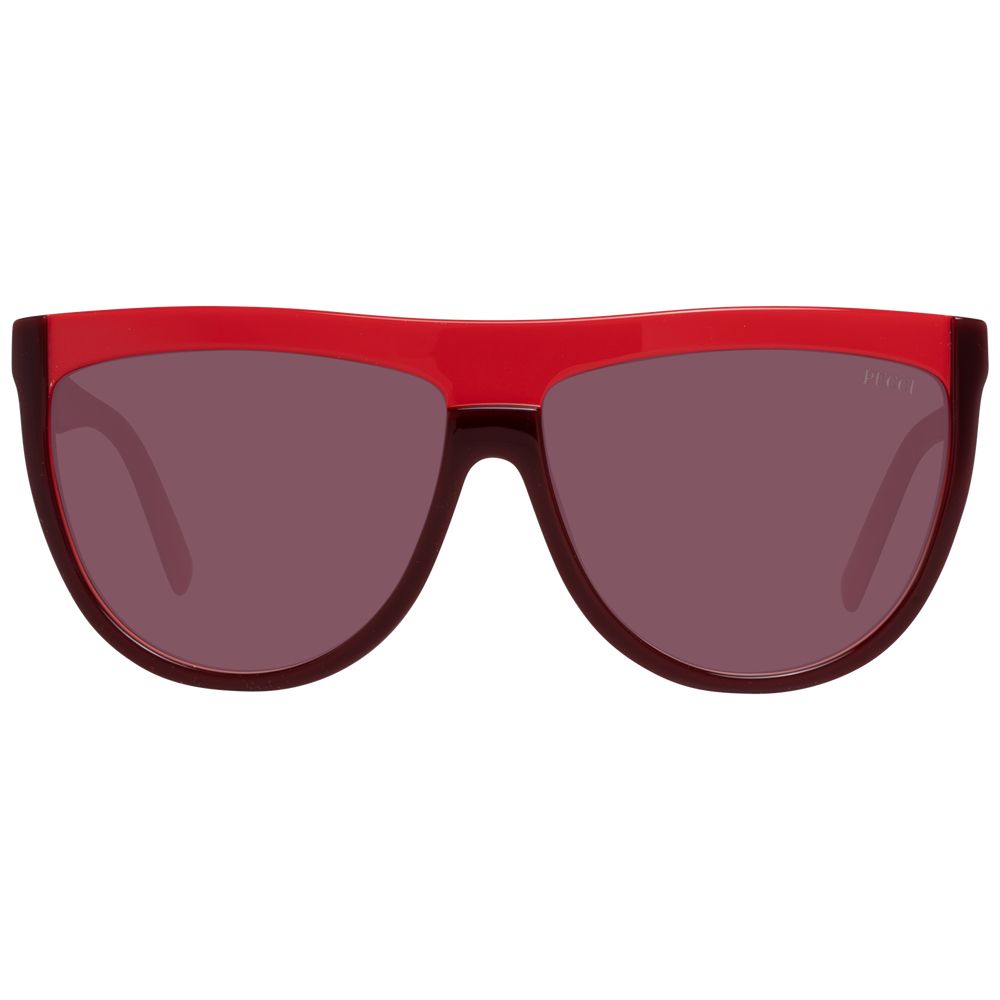 Sunglasses by Emilio Pucci for women in burgundy features an ethereal full-rim oval frame design with burgundy coloured frame frames and gradient category-2-medium-tint lens for a ethereal finish.