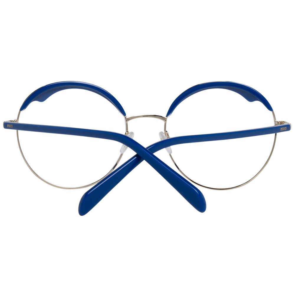 Eyeglasses Frames by Emilio Pucci for women in blue showcases a refined full-frame frame design with a refined gold coloured frame finish for a refined and sophisticated look.