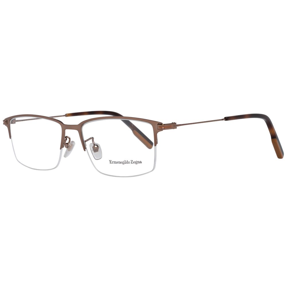 Eyeglasses Frames by Ermenegildo Zegna for men in bronze showcases a refined half-frame frame design with a refined bronze coloured frame finish for a refined and sophisticated look.