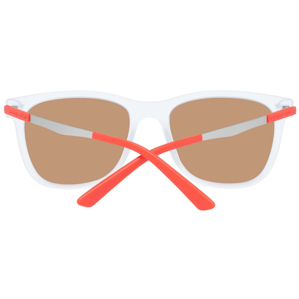 Sunglasses by Police for men in transparent features an ethereal rectangle full-rim frame design with transparent coloured frame frames and polarized mirrored category-3-dark-tint lens for a ethereal finish.