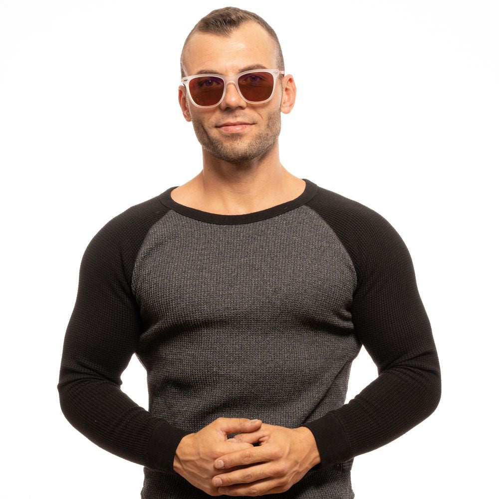 This Sunglasses by Police for men in transparent presents a sumptuous silhouette, showcasing a sumptuous rectangle full-rim frame design in transparent coloured frame and high-performance polarized mirrored category-3-dark-tint lens.