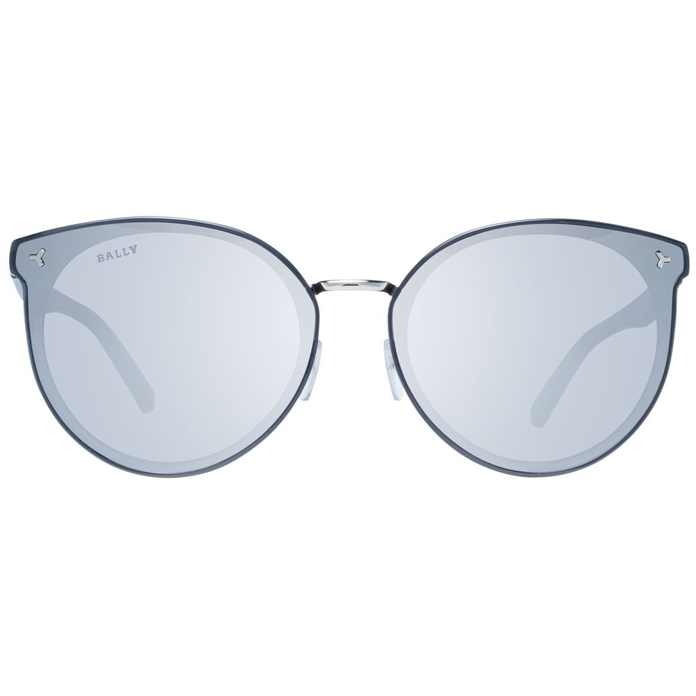 Sunglasses by Bally for women in gray features an ethereal full-rim round frame design with gray coloured frame frames and mirrored category-3-dark-tint lens for a ethereal finish.