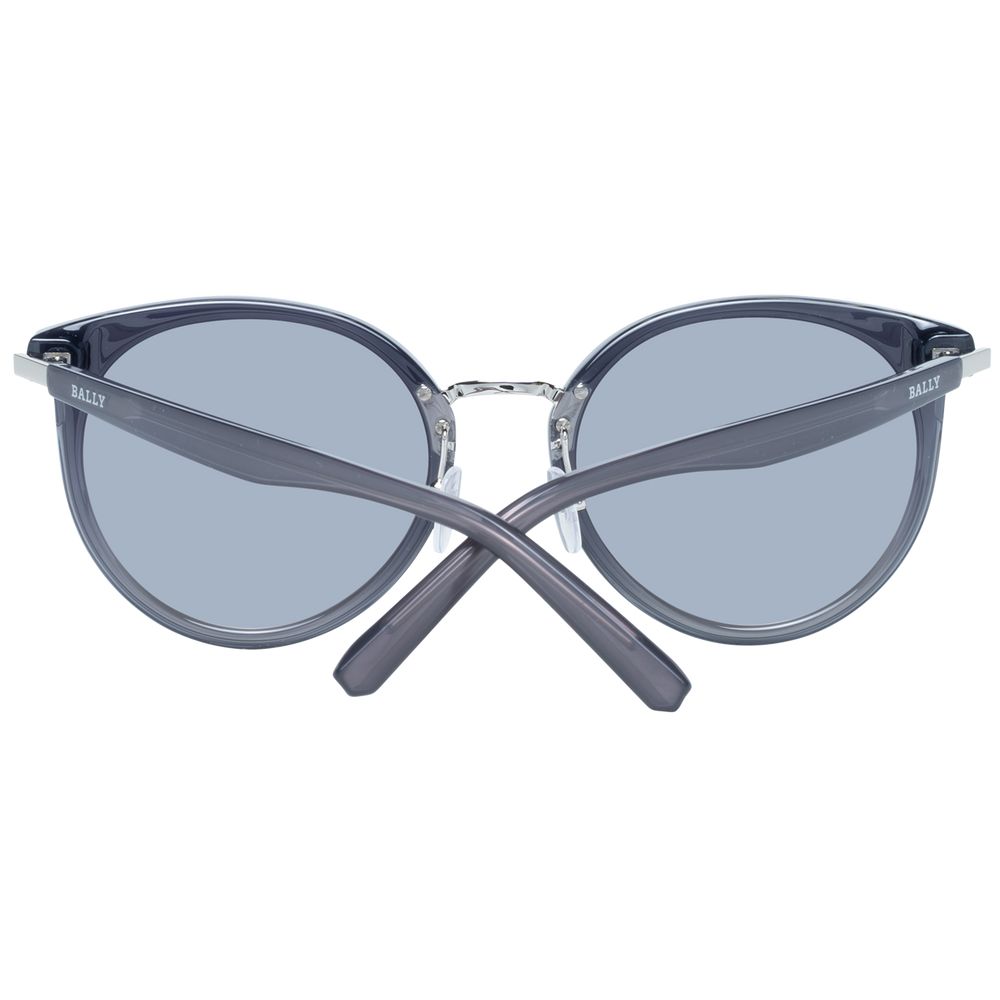 Sunglasses by Bally for women in gray showcases a ethereal silhouette, featuring gray coloured frame full-rim round frame design with mirrored category-3-dark-tint lens for a ethereal finish.