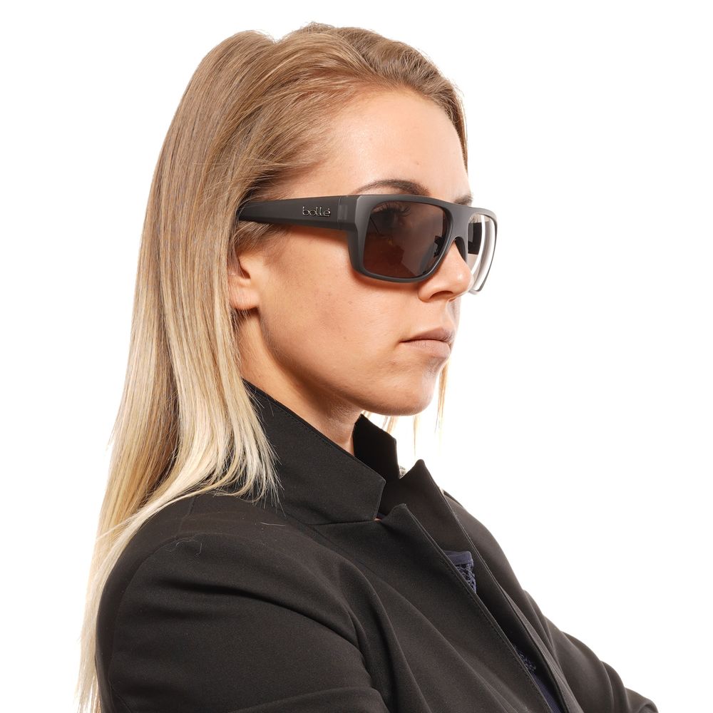 Sunglasses by Bolle for unisex in black features an ethereal rectangle full-rim frame design with black coloured frame frames and polarized category-3-dark-tint lens for a ethereal finish.