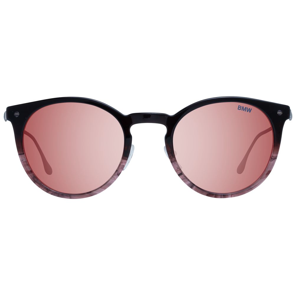 Sunglasses by BMW for men in blue & burgundy features a sumptuous silhouette, showcasing a sumptuous full-rim round frame design in with high-performance category-3-dark-tint mirrored lens.