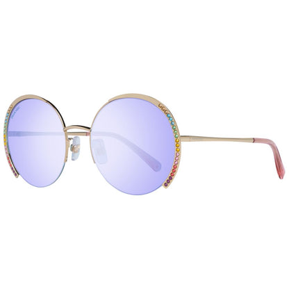 Sunglasses by Swarovski for women in gold features an lustrous half-rim round frame design with gold coloured frame detailing and non-polarized category-1-light-tint lens for a lustrous aesthetic.