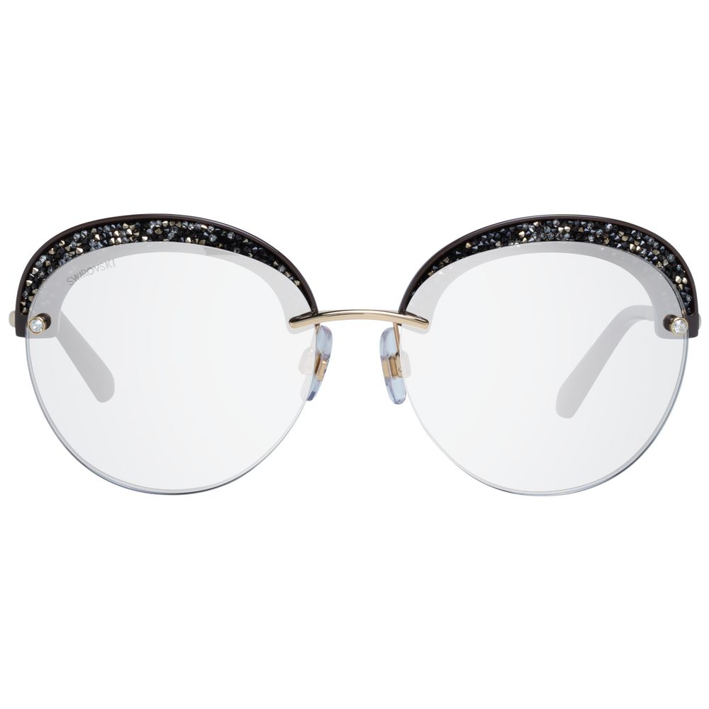 Sunglasses by Swarovski for women in gold showcases a ethereal silhouette, featuring multicolor coloured frame half-rim round frame design with mirrored category-2-medium-tint lens for a ethereal finish.
