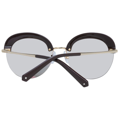 Sunglasses by Swarovski for women in gold features an ethereal half-rim round frame design with multicolor coloured frame frames and mirrored category-2-medium-tint lens for a ethereal finish.