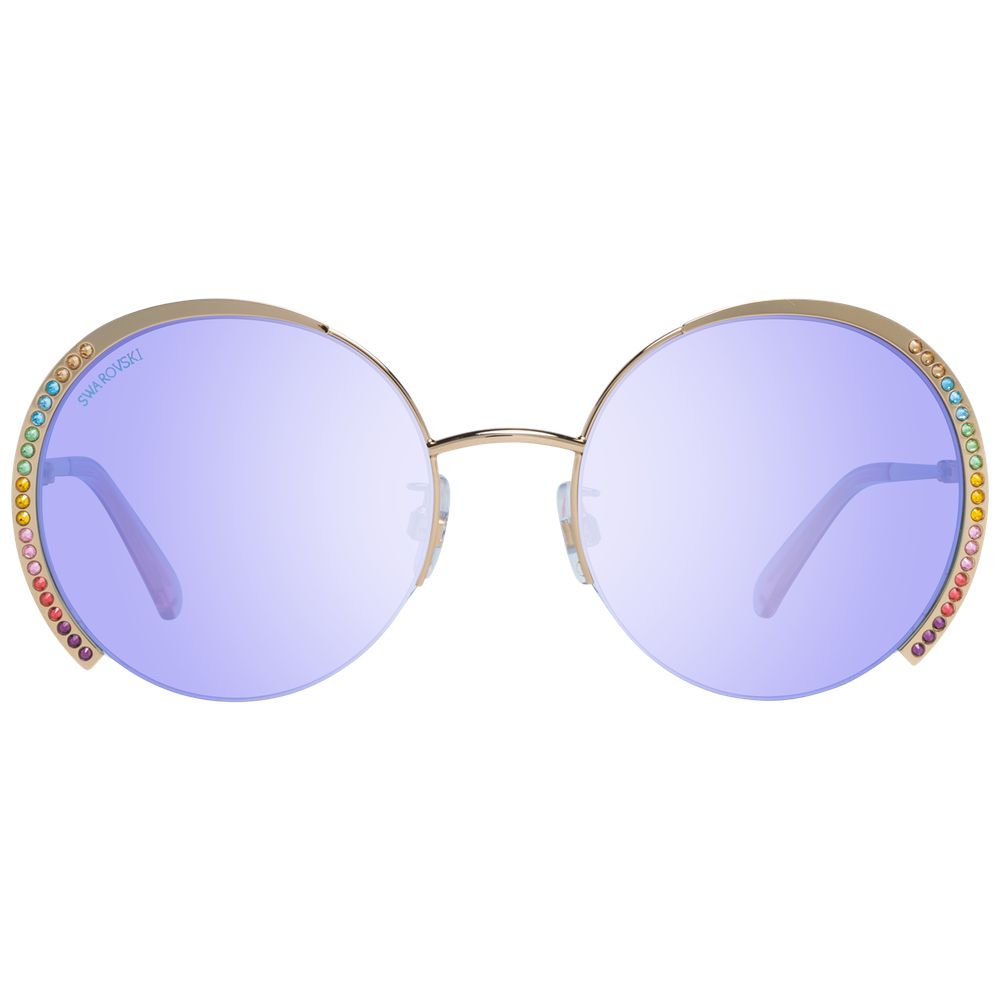 Sunglasses by Swarovski for women in gold features an ethereal half-rim round frame design with gold coloured frame frames and non-polarized category-1-light-tint lens for a ethereal finish.