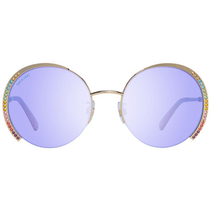 Sunglasses by Swarovski for women in gold features an ethereal half-rim round frame design with gold coloured frame frames and non-polarized category-1-light-tint lens for a ethereal finish.