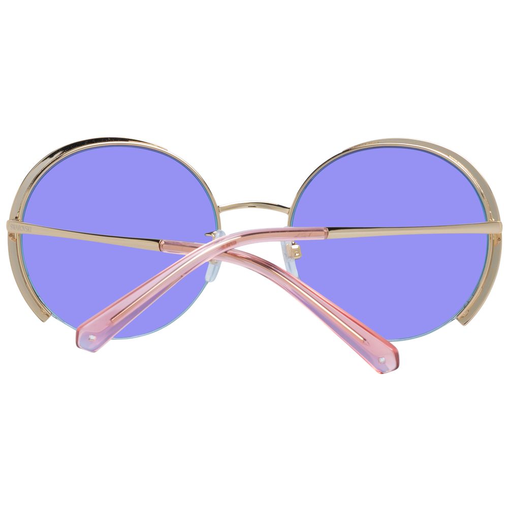 Sunglasses by Swarovski for women in and gold featuring an opulent half-rim round frame design with a sophisticated gold coloured frame finish and high-performance non-polarized category-1-light-tint lens.