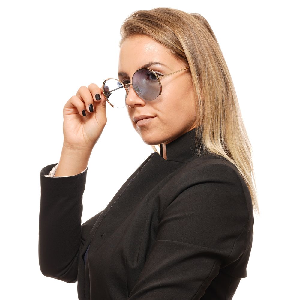 Sunglasses by Swarovski for women in and gold presents a sumptuous silhouette, featuring gold coloured frame and half-rim round frame design with non-polarized category-1-light-tint lens for a sumptuous look.