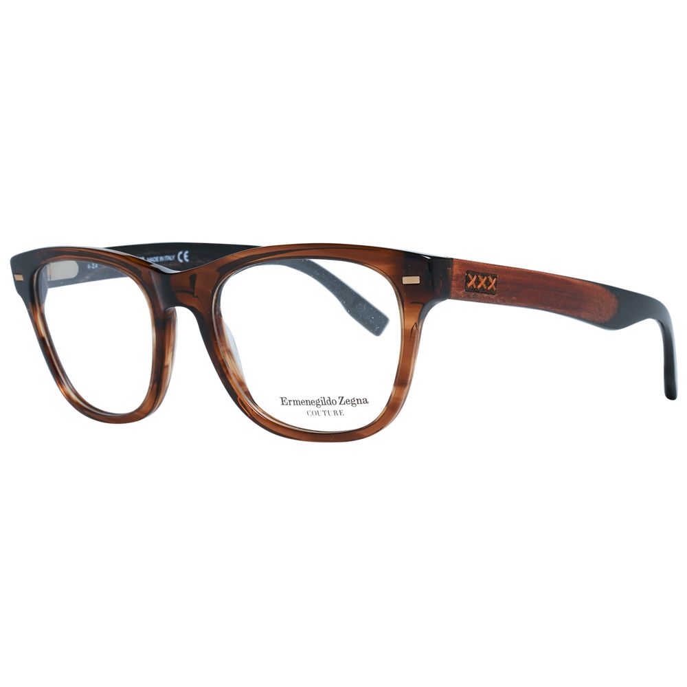 Eyeglasses Frames by Ermenegildo Zegna for men in brown showcases a reflective silhouette, artfully incorporating a sophisticated brown coloured frame with a distinct full-frame frame design.