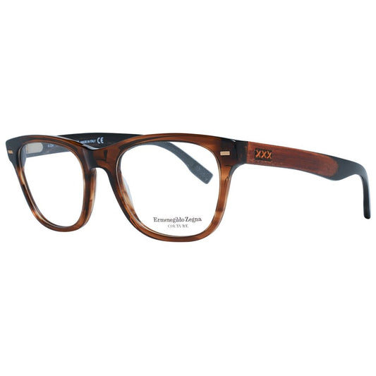 Eyeglasses Frames by Ermenegildo Zegna for men in brown showcases a reflective silhouette, artfully incorporating a sophisticated brown coloured frame with a distinct full-frame frame design.