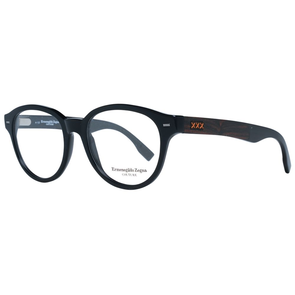 Eyeglasses Frames by Ermenegildo Zegna for men in plastic black features an refined silhouette, showcasing a sophisticated black coloured frame and refined full-frame frame design for a refined look.