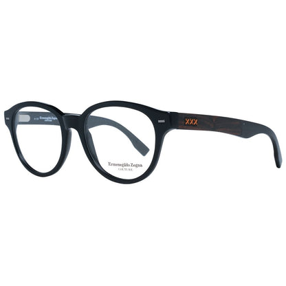 Eyeglasses Frames by Ermenegildo Zegna for men in plastic black features an refined silhouette, showcasing a sophisticated black coloured frame and refined full-frame frame design for a refined look.