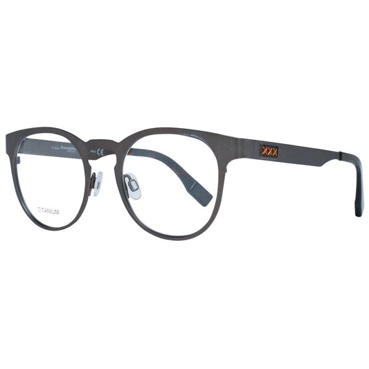 Eyeglasses Frames by Ermenegildo Zegna for men in gray showcases a reflective silhouette, artfully incorporating a sophisticated gray coloured frame with a distinct full-frame frame design.