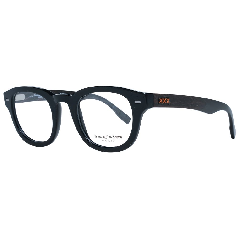 Eyeglasses Frames by Ermenegildo Zegna for men in plastic and black showcases an refined full-frame frame design featuring a sophisticated black coloured frame for an refined and refined aesthetic.