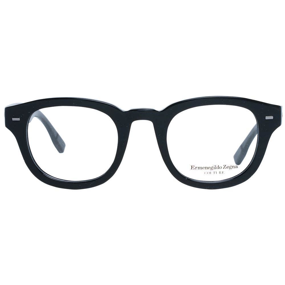 Eyeglasses Frames by Ermenegildo Zegna for men in plastic and black showcases a refined silhouette, detailed with a black coloured frame finish and a sophisticated full-frame frame design.
