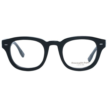 Eyeglasses Frames by Ermenegildo Zegna for men in plastic and black showcases a refined silhouette, detailed with a black coloured frame finish and a sophisticated full-frame frame design.