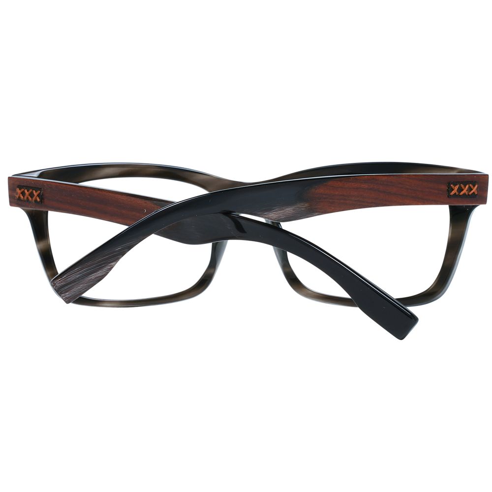 Eyeglasses Frames by Ermenegildo Zegna for men in polyester and gray & horn showcases an refined full-frame frame design featuring a sophisticated gray coloured frame for an refined and refined aesthetic.