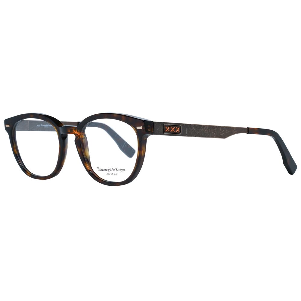 Eyeglasses Frames by Ermenegildo Zegna for men in brown showcases a reflective silhouette, artfully incorporating a sophisticated brown coloured frame with a distinct full-frame frame design.