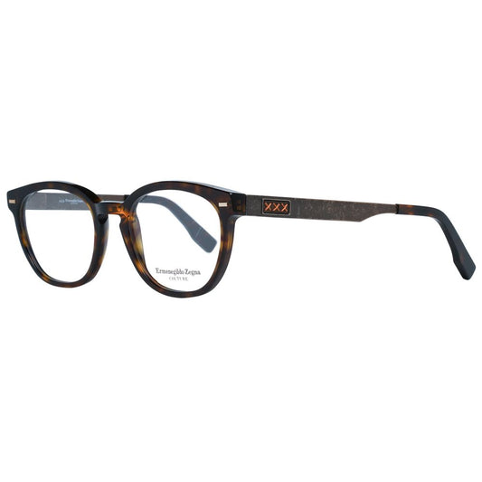 Eyeglasses Frames by Ermenegildo Zegna for men in brown showcases a reflective silhouette, artfully incorporating a sophisticated brown coloured frame with a distinct full-frame frame design.
