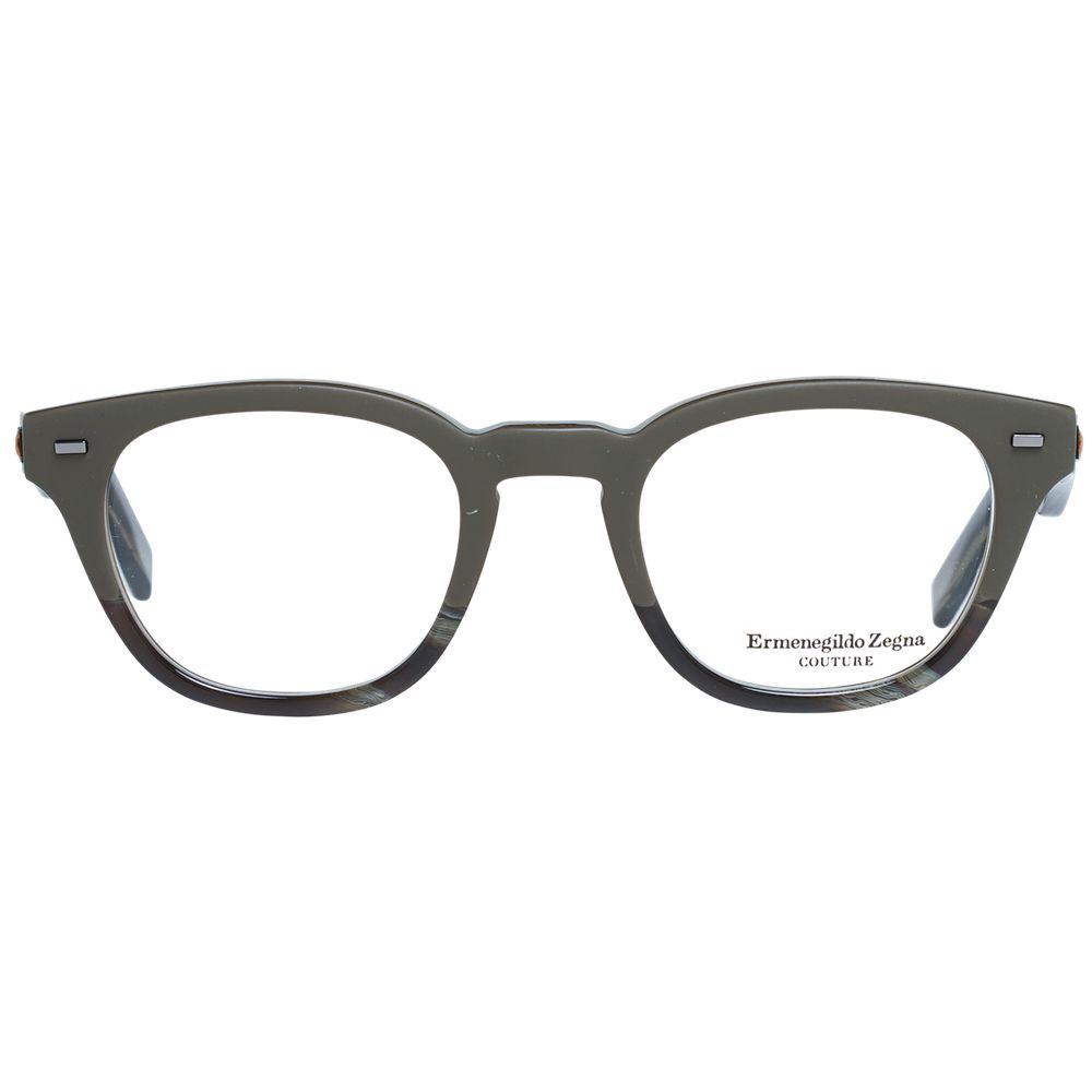 Eyeglasses Frames by Ermenegildo Zegna for men in olive showcases a reflective silhouette, artfully incorporating a sophisticated olive coloured frame with a distinct full-frame frame design.