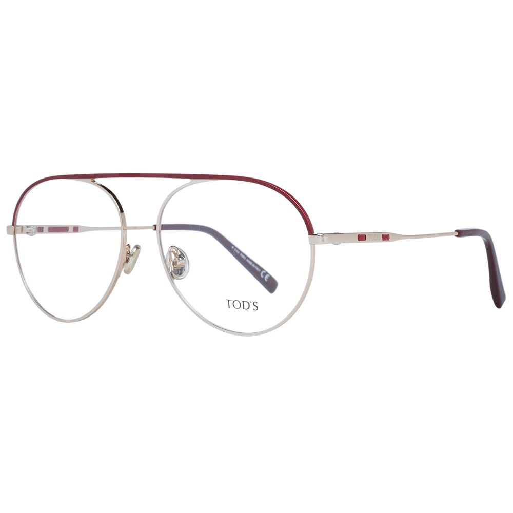 Eyeglasses Frames by Tod's for women in red showcases a reflective silhouette, artfully incorporating a sophisticated red coloured frame with a distinct full-frame frame design.